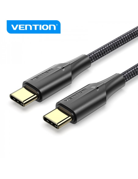 Vention Cable USB-C Macho a USB-C Macho 3A 60W LED - 1m - Algodon Trenzado Negro