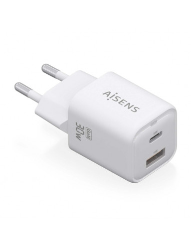 Aisens Cargador Gan USB-C 30W - Alta Eficiencia Energetica - Diseño Elegante y Moderno - Tecnologia AI - Carga Rapida y Segura -