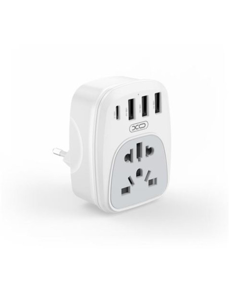 XO Adaptador de Enchufe Internacional - Potencia 2500W - USBx3 + USB-C - Color Blanco