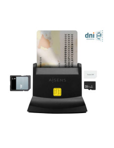 Aisens Lector de Tarjeta Inteligente DNI USB-C con Lector de Tarjetas SIM, SD, Micro SD, MMC, RS-MMC, MMC Micro - Color Negro