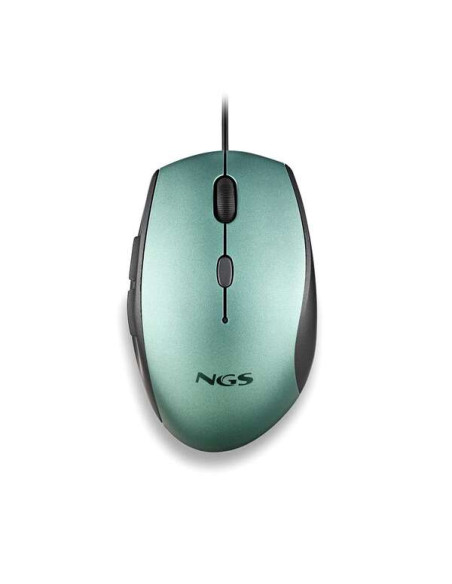NGS Moth Ice Raton USB 1600dpi + Adaptador USB-A a USB-C - 5 Botones - Uso Diestro - Cable de 1.80m - Color Verde Metalizado/Neg