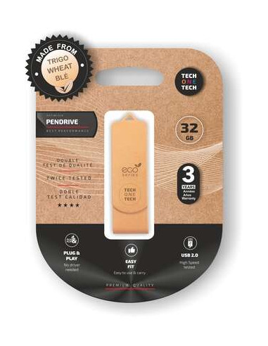 TechOneTech ecoTech Memoria USB 2.0 32GB (Pendrive) - Fabricado con Paja de Trigo