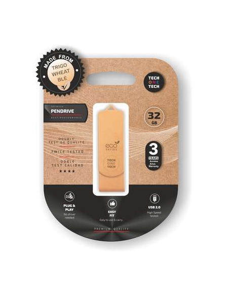 TechOneTech ecoTech Memoria USB 2.0 32GB (Pendrive) - Fabricado con Paja de Trigo