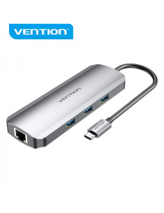 Vention Docking Station 9 en 1 USB-C a HDMI 4K/3xUSB3.0/RJ45/Lector SD/MicroSD/Jack Audio/PD100W - 0.15m - Color Gris