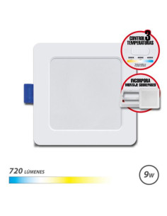 Elbat Downlight Cuadrado 9W - 720Lm - Selector 3 Temperaturas + Sobrepared - Color Blanco