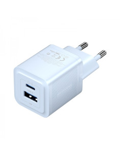 Vention Cargador de Pared GaN 2 Puertos USB (C+A) - 30W/30W - Carga rapida EU - Color Azul
