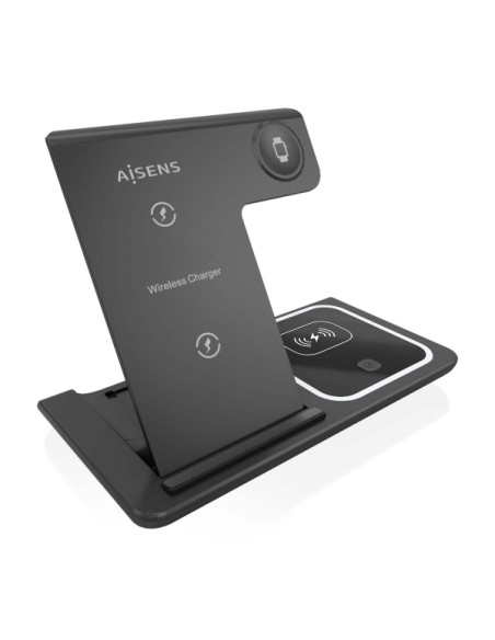 Aisens Cargador Inalambrico USB-C 3 en 1 de 15W para Movil - Apple Watch - Ariculares con Estuche de Carga - Color Negro