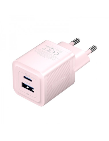 Vention Cargador de Pared GaN 2 Puertos USB (C+A) (30W/30W) - Carga rapida EU - Color Rosa