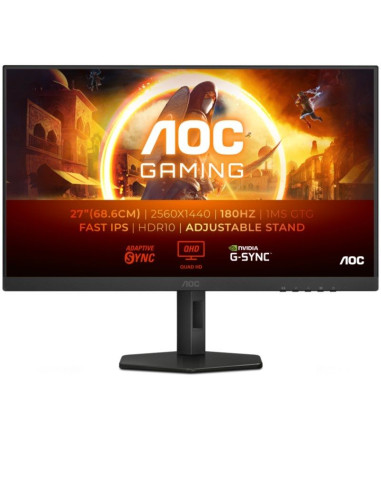 Monitor Gaming AOC Q27G4XF 27"/ QHD/ 0.5ms/ 180Hz/ IPS/ Regulable en altura/ Negro