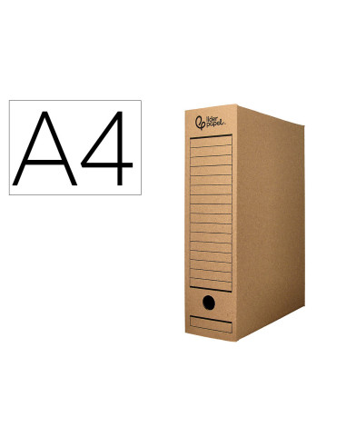 Caja archivo definitivo liderpapel din a4 carton reciclado 325g/m2 lomo 82 mm kraft 325x82x250 mm