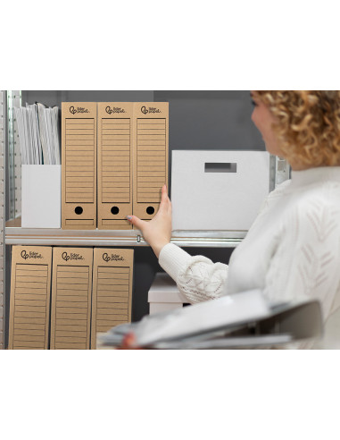Caja archivo definitivo liderpapel din a4 carton reciclado 325g/m2 lomo 82 mm kraft 325x82x250 mm