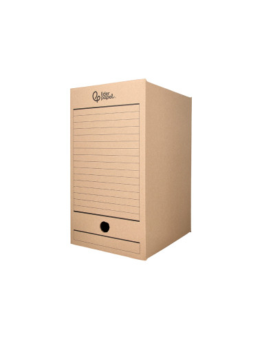 Caja archivo definitivo liderpapel folio doble ancho carton reciclado 400g/m2 lomo 200 mm kraft 367x200x251 mm