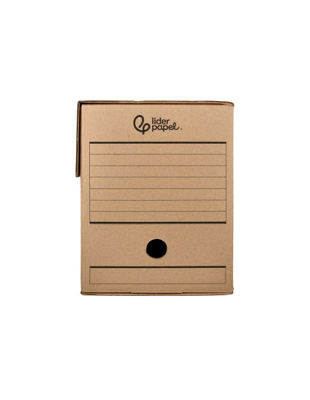 Caja archivo definitivo liderpapel folio doble ancho carton reciclado 400g/m2 lomo 200 mm kraft 367x200x251 mm