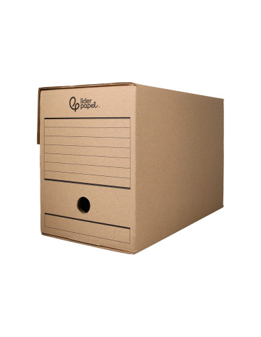 Caja archivo definitivo liderpapel folio doble ancho carton reciclado 400g/m2 lomo 200 mm kraft 367x200x251 mm