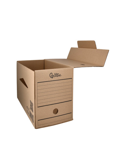 Caja archivo definitivo liderpapel folio doble ancho carton reciclado 400g/m2 lomo 200 mm kraft 367x200x251 mm
