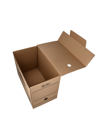 Caja archivo definitivo liderpapel folio doble ancho carton reciclado 400g/m2 lomo 200 mm kraft 367x200x251 mm