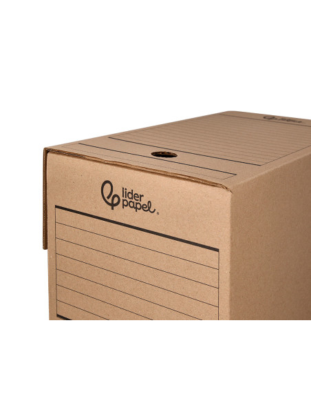 Caja archivo definitivo liderpapel folio doble ancho carton reciclado 400g/m2 lomo 200 mm kraft 367x200x251 mm
