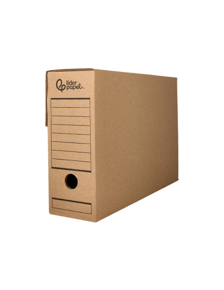 Caja archivo definitivo liderpapel folio carton reciclado 325g/m2 lomo 100 mm kraft 365x100x251 mm