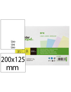 Tarjeta liderpapel para estudiar lisa cartulina de colores 170 gr/m2 125x200mm paquete de 200 unidades