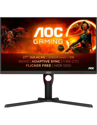 AOC G3 Monitor 27" Mini LED VA QHD HDR1000 180Hz - Respuesta 1ms - Ajustable en Altura, Giratorio e Inclinable - Angulo de Visi