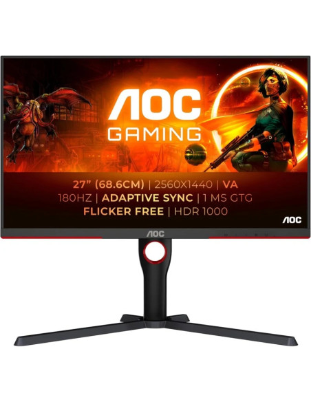 AOC G3 Monitor 27" Mini LED VA QHD HDR1000 180Hz - Respuesta 1ms - Ajustable en Altura, Giratorio e Inclinable - Angulo de Visi