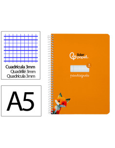 Cuaderno espiral liderpapel di n a5 pautaguia tapa dura 80h 90 gr cuadro pautado 3mm color naranja
