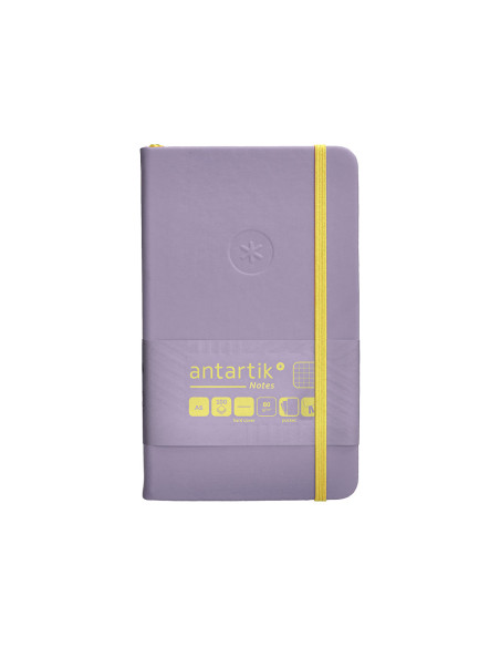 Cuaderno con gomilla antartik notes tapa dura a6 hojas cuadricula morado y amarillo 100 hojas 80 gr fsc