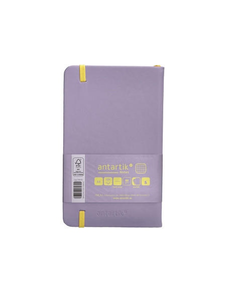 Cuaderno con gomilla antartik notes tapa dura a6 hojas cuadricula morado y amarillo 100 hojas 80 gr fsc