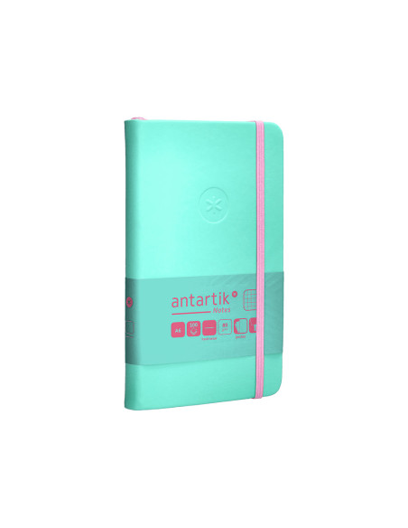 Cuaderno con gomilla antartik notes tapa dura a6 hojas cuadricula rosa y turquesa 100 hojas 80 gr fsc