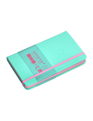 Cuaderno con gomilla antartik notes tapa dura a6 hojas cuadricula rosa y turquesa 100 hojas 80 gr fsc