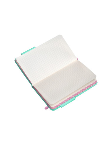 Cuaderno con gomilla antartik notes tapa dura a6 hojas cuadricula rosa y turquesa 100 hojas 80 gr fsc