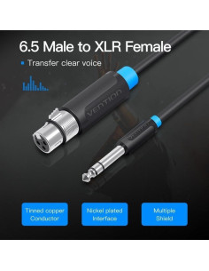 Cable Estéreo Vention BBEBH/ Jack 6.5 Macho - XLR Hembra/ 2m/ Negro 2