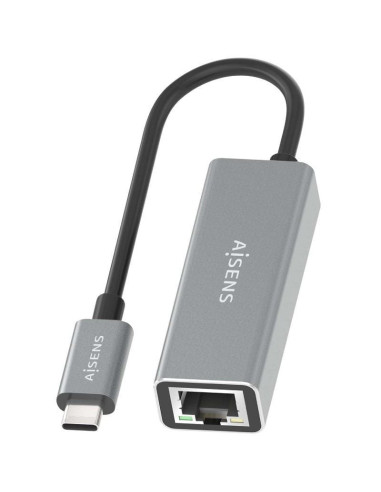 Adaptador USB 3.0 Aisens A109-0898/ USB Tipo-C Macho - RJ45 Hembra/ 15cm/ Gris