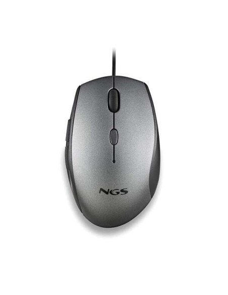 NGS Moth Gray Raton USB 1600dpi + Adaptador USB-A a USB-C - 5 Botones - Uso Diestro - Cable de 1.80m - Color Gris/Negro
