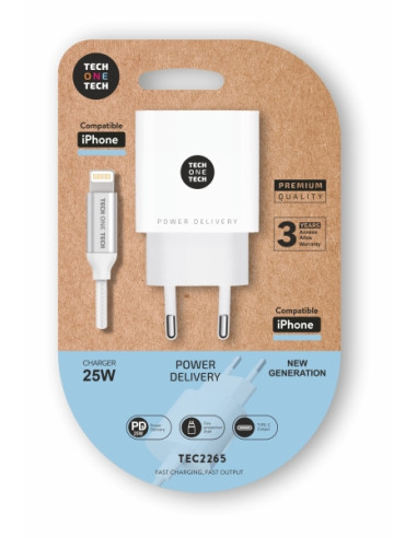 TechOneTech Cargador de Pared PD 25W + Cable USB-C a Lightning