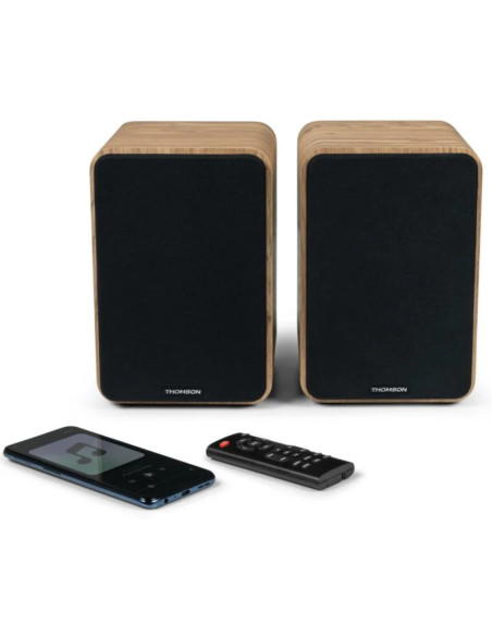 Thomson WS602DUO Altavoces 100W Bluetooth 5.0 - Entrada RCA, Optica - Mando a Distancia - Color Madera