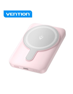 Vention PowerBank 5000mAh Magnetico Inalambrico - Carga Rapida 20W - USB-C Dual - Display Luminoso - Color Rosa