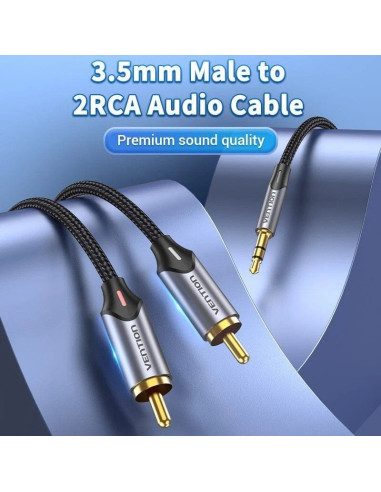 Cable Audio Vention BCNBL/ 2x RCA Macho - Jack 3.5 Macho/ 10m/ Gris