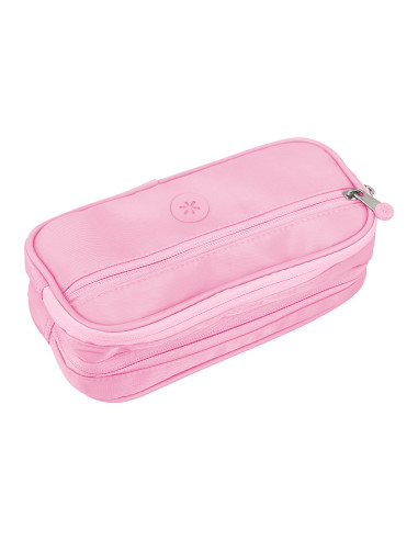 Estuche portatodo antartik 3 compartimentos compañero de mochila color rosa 100 x 60 x 220 mm