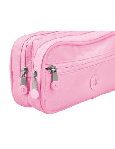 Estuche portatodo antartik 3 compartimentos compañero de mochila color rosa 100 x 60 x 220 mm