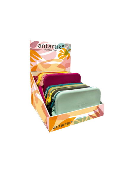 Estuche portatodo antartik tropical dive silicona bolso con asa 190x120x25 mm expositor de 8 unidades