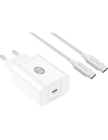 Cargador de Pared Tech One Tech TEC2266/ 1xUSB Tipo-C + Cable USB Tipo-C/ 3A/ Blanco