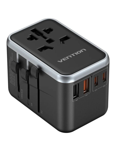 Cargador de Pared Universal Vention FJFB0/ Toma de Corriente Universal/ 2xUSB Tipo-C/ 2xUSB/ 65W