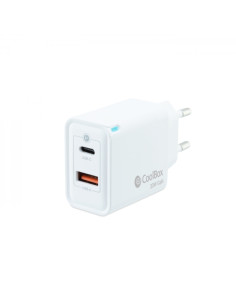 Coolbox Cargador de Pared 30W QC3.0 + PD - USB-A + USB-C - Carga Rapida - Tecnología GaN - Color Blanco
