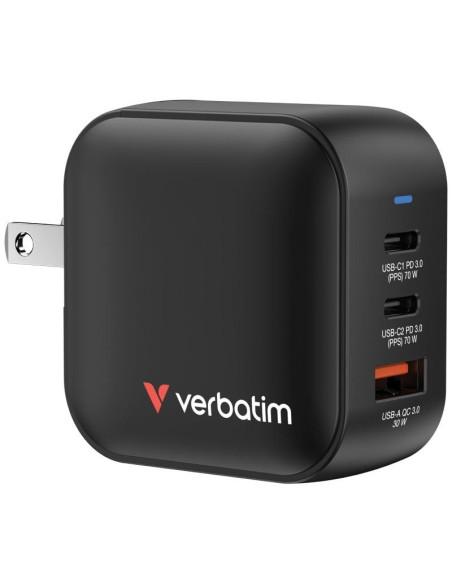 Cargador de Pared Universal Verbatim Mini GaN Wall Charger/ 2xUSB Tipo-C/ 1xUSB/ 70W