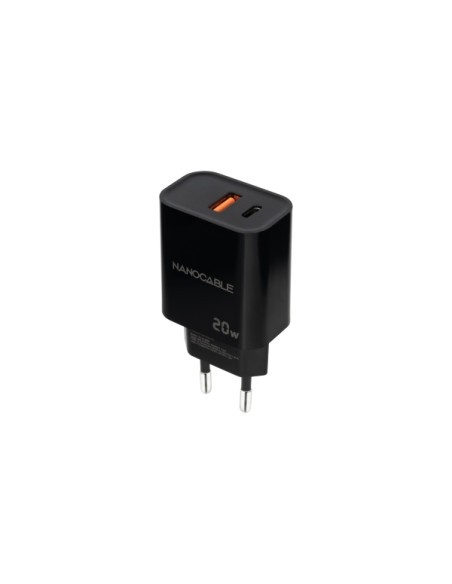 Nanocable Cargador de Pared USB-C/PD + USB-A/QC 20W - Color Negro