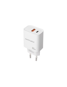 Nanocable Cargador de Pared USB-C/PD + USB-A/QC 30W - Color Blanco
