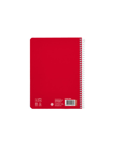 Cuaderno espiral liderpapel di n a5 pautaguia tapa blanda 40h 75 gr cuadro pautado 2,5mm color rojo