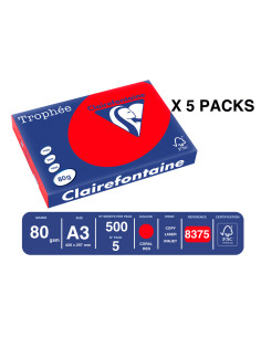 Papel color trophee a3 80gr rojo coral paquete de 500 hojas 2