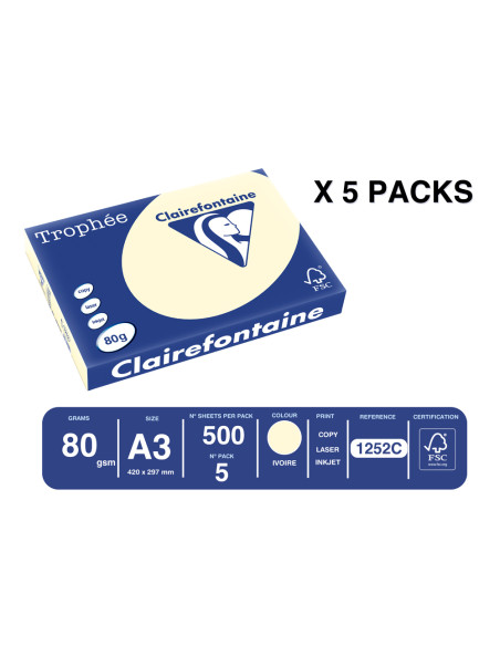 Papel color trophee a3 80gr crema pastel paquete de 500 hojas